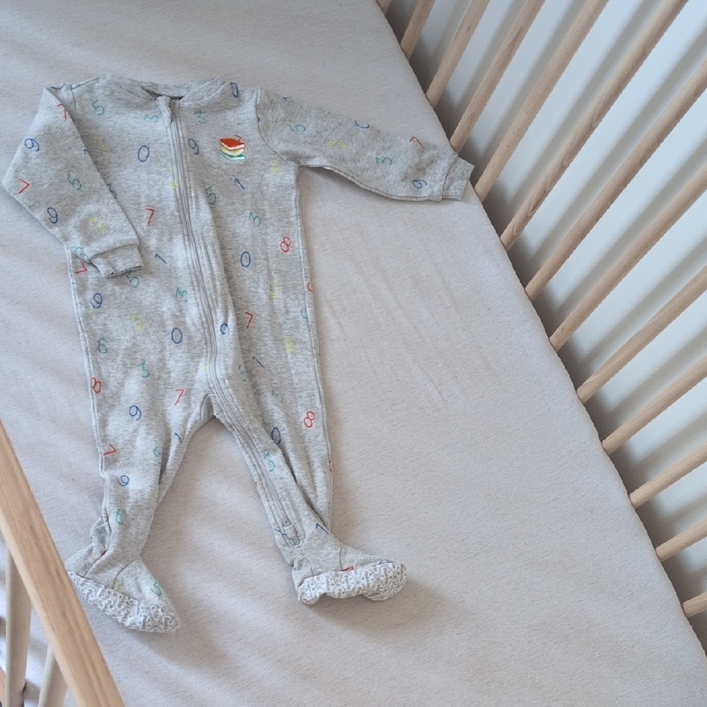 18M - Pekkle - New Never Worn- Gray Number-Print Footed One-Piece Double-zip